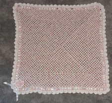 Beautiful Handmade Pink, White Green Crocheted Baby Blanket 40 x 40 Super Soft