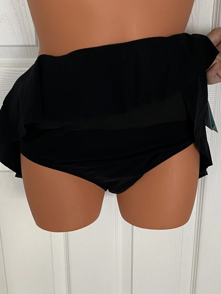Profile By Gottex Sz 6 Black Ruched Skirted Swim Bottom Chlorine Resistant NWT - Image 2 of 4