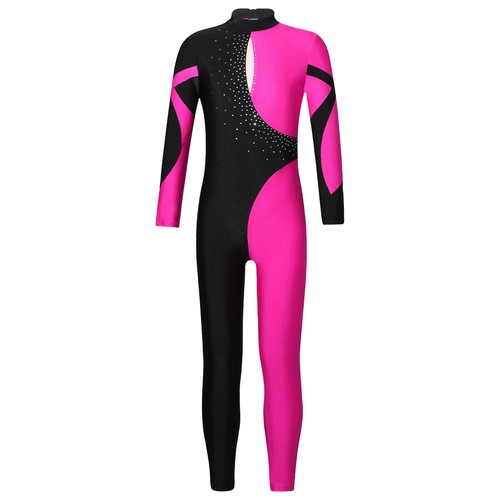 Kids Girls Jumpsuit Gymnastics Leotard Sparkly Catsuit Hollow Back Bodysuit - Picture 24 of 109