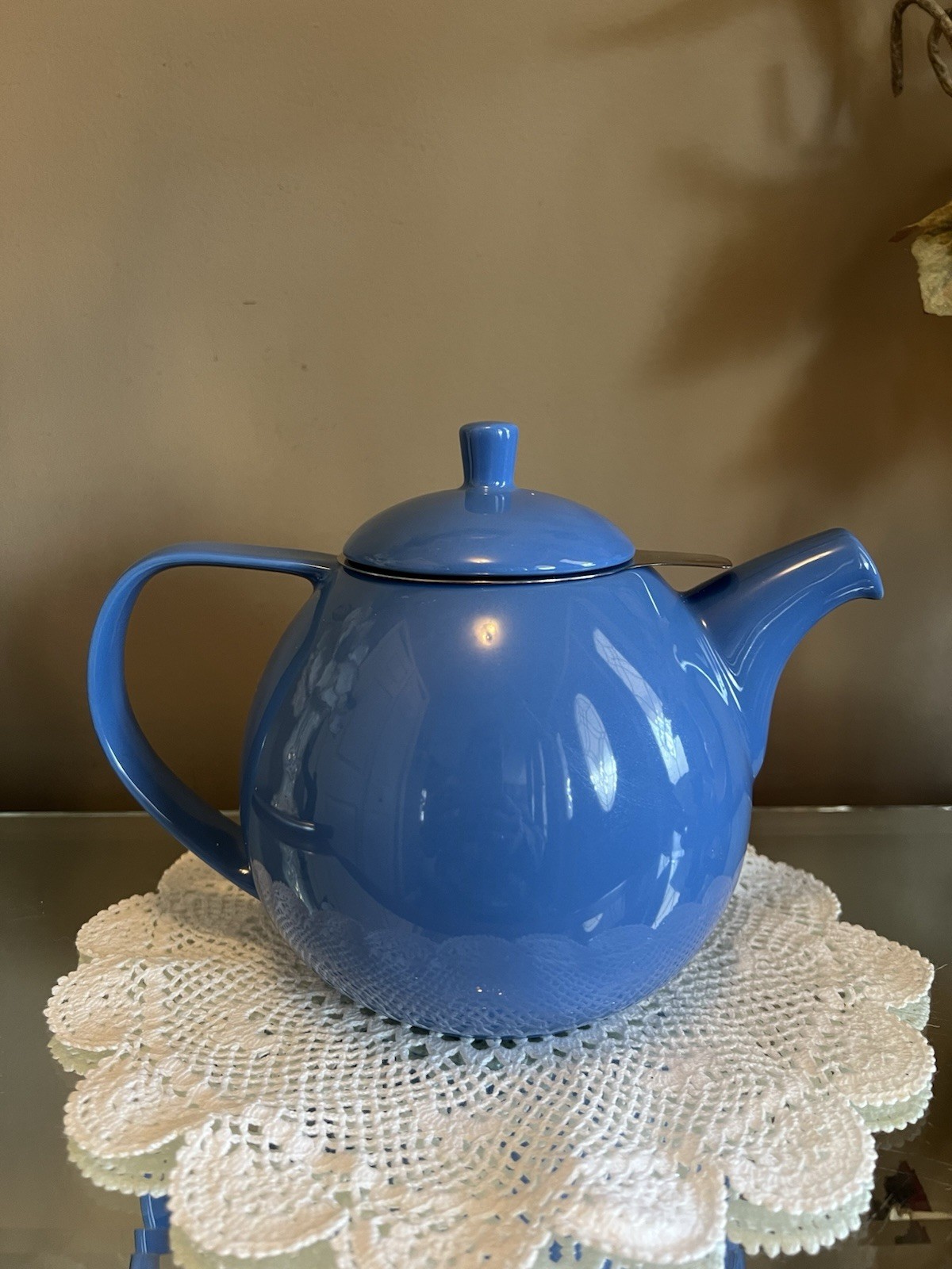 FORLIFE Blue Ceramic Curve Teapot with Infuser New