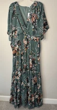 NWT Baltic Born Katherine Maxi Dress In Dusty Green Floral Size 2XL Tie Waist