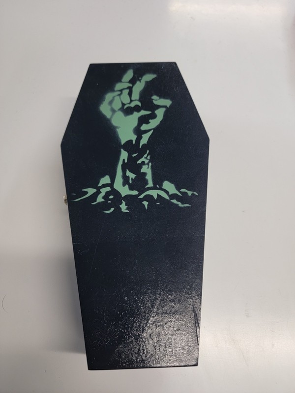 Custom handmade zombie coffin playing card box.