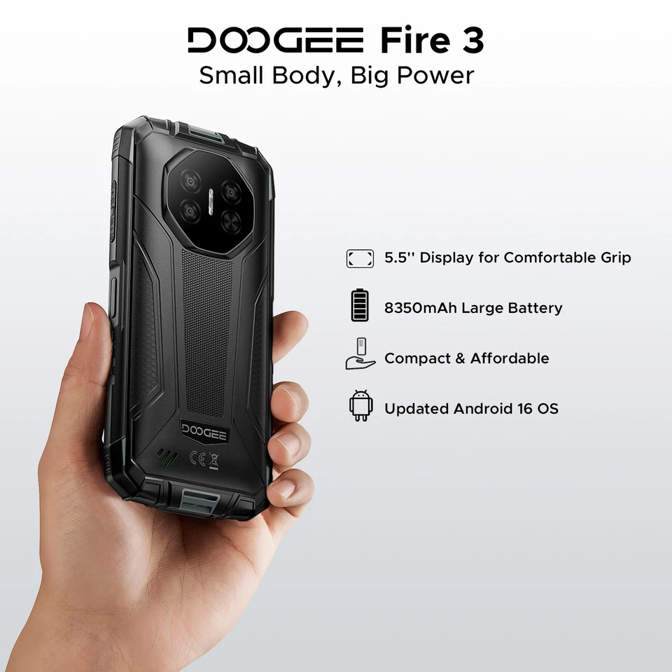 DOOGEE Fire 3 Android 15 Rugged Cell Phone 12GB+64GB 8350mAh 5.5" Smartphone New - Image 2 of 4
