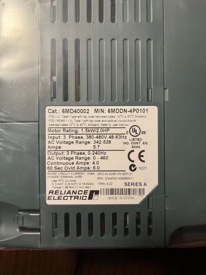 Reliance Electric 6MD-40002 Variable Frequency Drive 2HP, 380-480VAC, 0-240Hz - Image 2 of 2