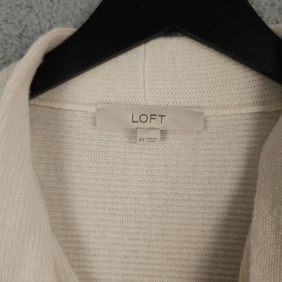 Ann Taylor LOFT Sweater Womens XS Cream Ribbed Knit Cowl Neck Wool Blend Tunic - Image 3 of 4