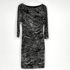 Lauren Ralph Lauren Dress Women's 4 Ruched Wrap Style Office Career Black White