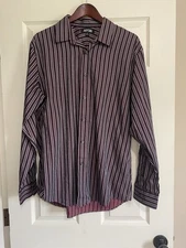 Apt. 9 Shirt Men's Size Large Purple/Maroon Striped Long Sleeve