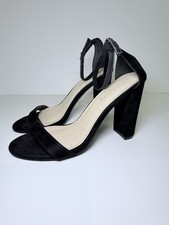 LILIANA Black Faux Suede Strappy Open Toe Ankle Strap Buckle Heel Size 6