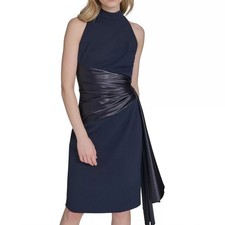 Eliza J Womens Waist Wrap Scuba Sleeveless Midi Dress Navy Size 10 NWT