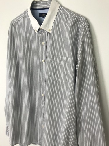 EASY SHIRT LARGE GREY Striped White Collar Button Up Long Sleeve PEAKY BLINDERS - Picture 4 of 22