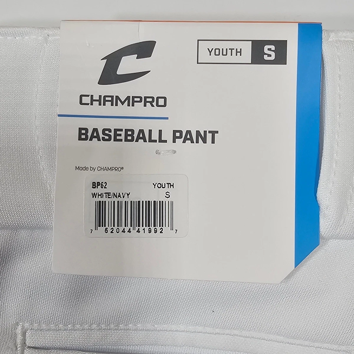 Champro BP62 Youth Small White Baseball Pants Navy Blue Side Stripe NWT