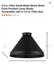 5.9” Small Matte Black Metal Cone Pendant Lamp Shade 2-1/4” Fitter