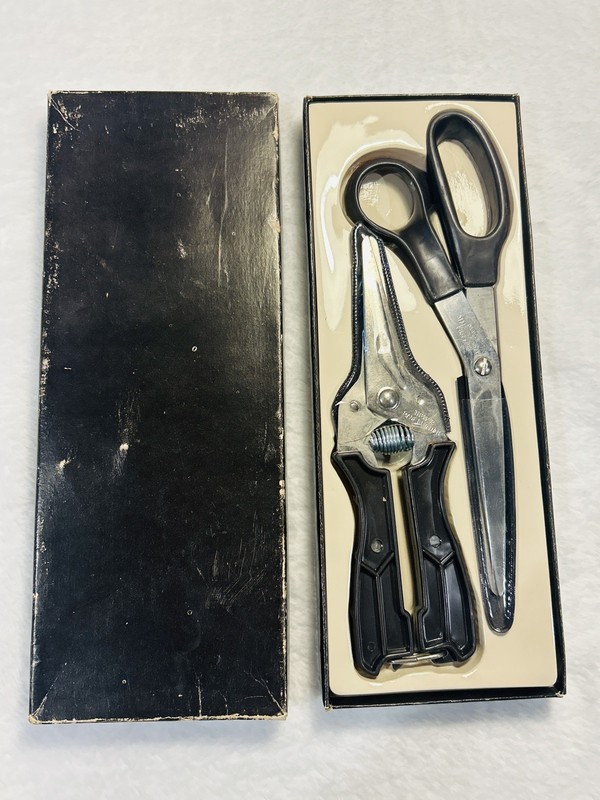 Vintage Interpur 260H Sewing Shears Set Brown Handle Scissors+Snips w/ Box-Sharp