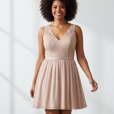 Morilee Sleeveless A Line Dress Plus size 22 Blush Lace V Neck Wedding Coquette