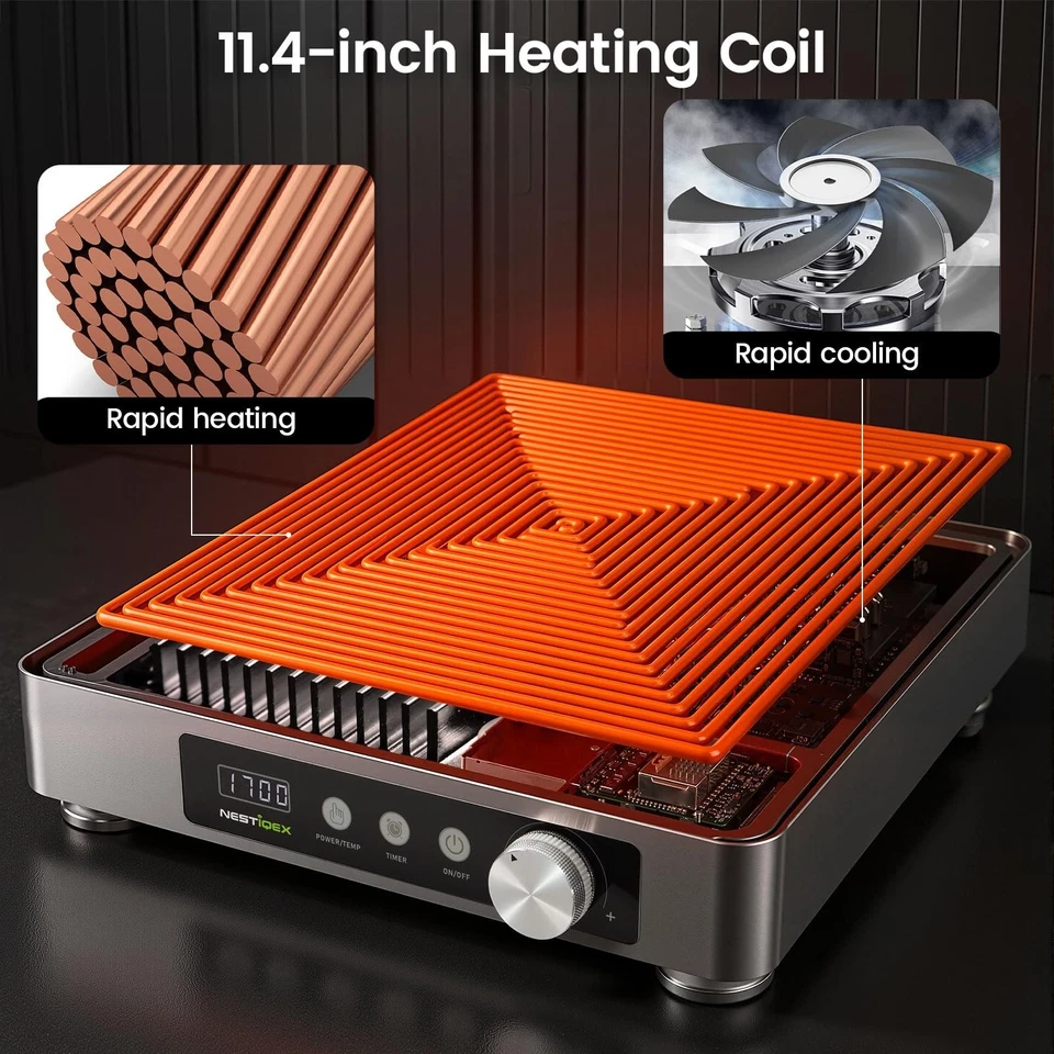 Nestiqex 1700W 120V Cocina de Inducción Comercial Grande Estufa Portátil Temporizador 24h Foto 3 de 4