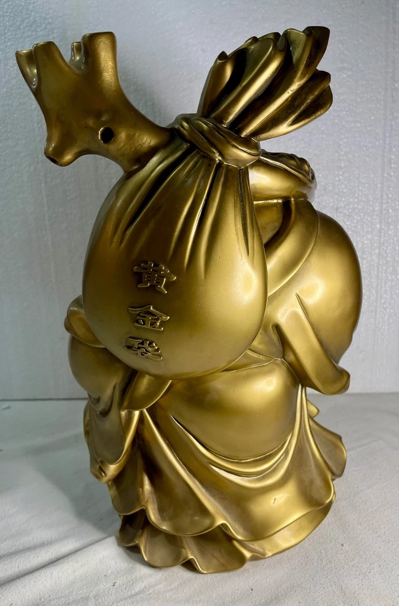 Large Laughing Buddha Budai Statue - Gold Resin - Chinese Wealth Prosperity 15”