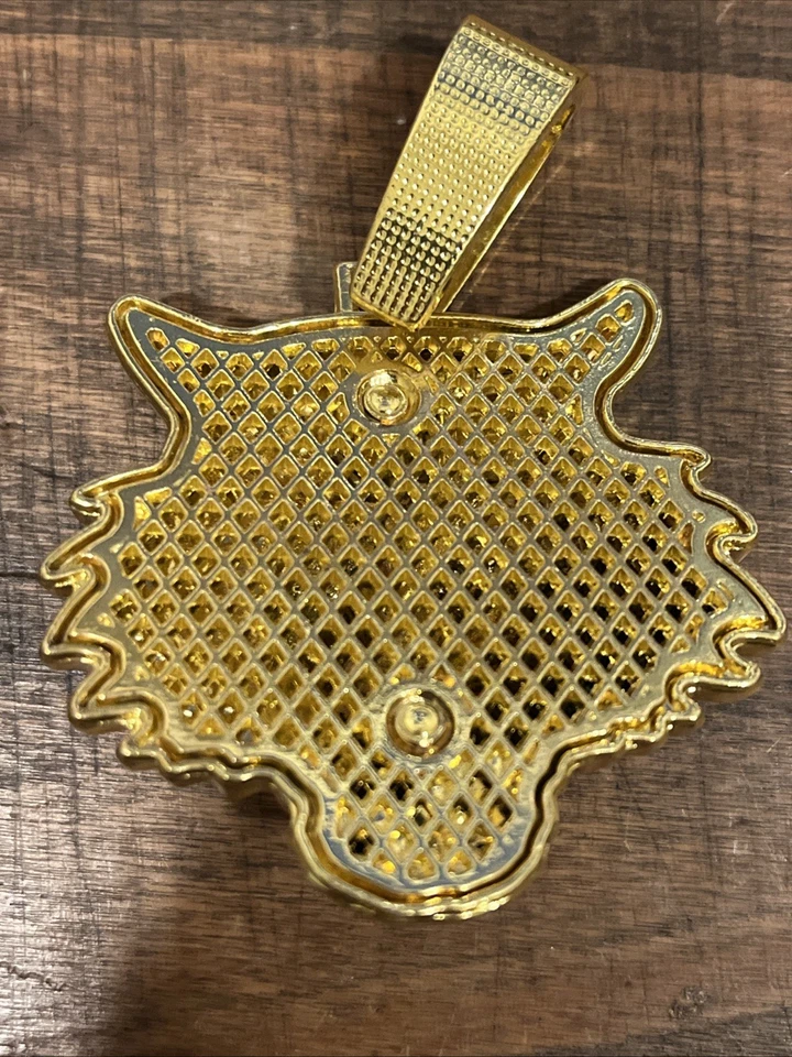 Iced Out Moissanite Stone Gold Plated Tiger Head Pendant Big Charm - Image 2 of 2