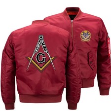 Master Mason Blue Lodge Bomber Jacket Red Masonic Outerwear