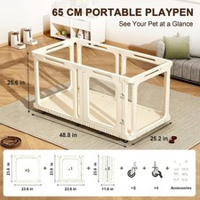 Portable Movable Acrylic Pet Playpen Indoor Dog Fence with Base Plate 12 Wheels