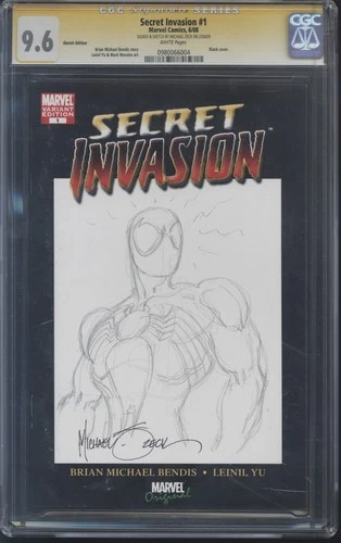 SECRET INVATION 1 CGC 9.6 SS SIGNED SKETCH BY MIKE ZECK BLACK SUIT SPIDER-MAN