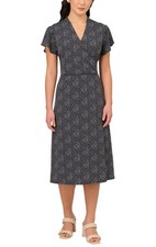 Women'S Flutter Sleeve Printed Midi Dress-Blue, L-Adrianna Papell