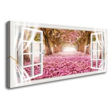 AH40174 Wall Art CanvasTrees and Pink Rose Paintings Printed Pictures Stretch...