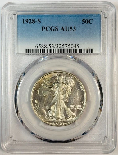 1928 S Walking Liberty Half Dollar PCGS AU-53