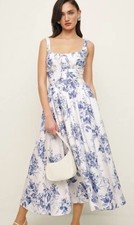 NWOT Reformation Balia Linen Dress Lupine Blue Floral Print Size 8