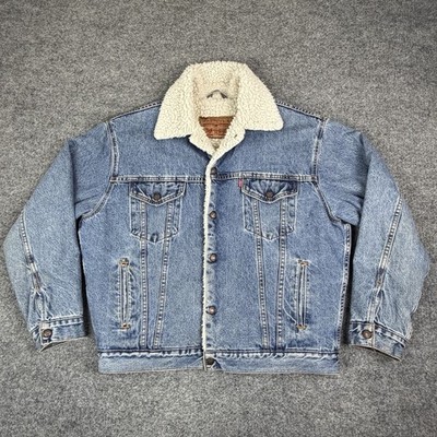 Vintage Levis Trucker Jacket Mens M Blue Denim Sherpa Lined 70609 USA Made 90s