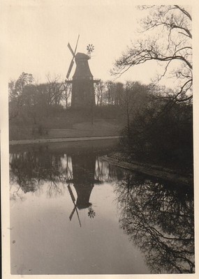 Vintage Photo Old Windmill on Wall Bremen Water Reflection 1954
