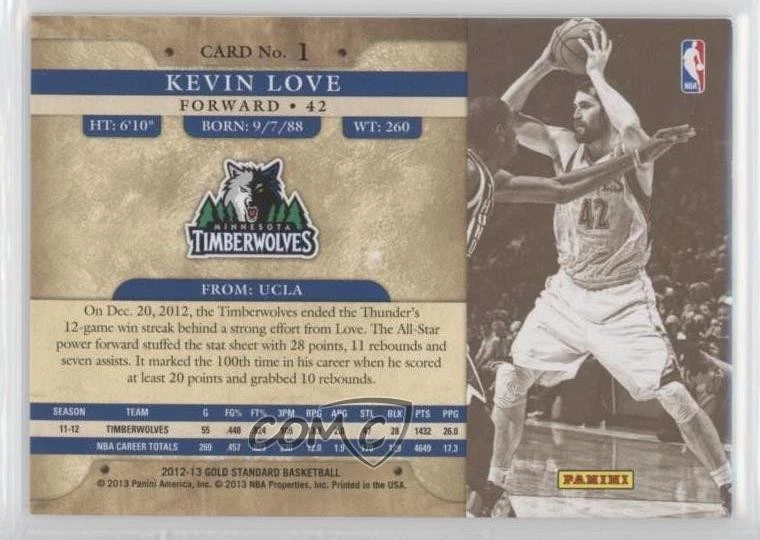 2012-13 Panini Gold Standard /349 Kevin Love #1 - Image 2 of 2