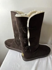 CAMEL CROWN 12” Tall Mid Calf Winter Boots Women 8.5 Faux Fur Snow Boot 3-Button