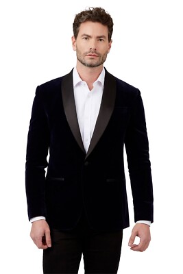 Slim Fit Smoking Sakko dunkelblau Samt Smoking Schalkragen Blazer ein Knopf