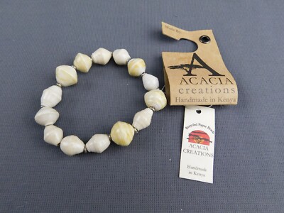Acacia Creations Fair Trade Recycled Paper Bead Bracelet Made in Kenya White NEW
