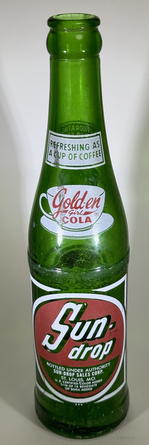 Gold-en Girl Cola Sun-drop 9 oz (EMPTY) Painted Label Soda B
