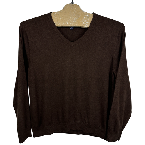 Lands End Sweater Mens XL 46-48 Brown Jumper V-Neck Knit Pullover Regular Fit