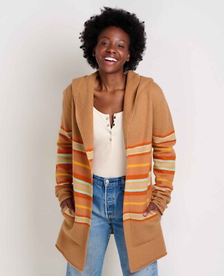 Toad & Co Merino Heartfelt Hoodie Women s Size Small $220 Tabac Stripe New NWT 