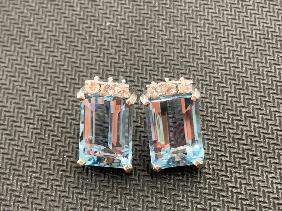 aquamarine diamond brooch pendant large & earrings set 18kt white gold 40ct READ - Image 4 of 4