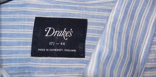 Drake's Linen Blue/White Stripe Shirt.Size 17 1/2-44. NEW - Picture 5 of 6