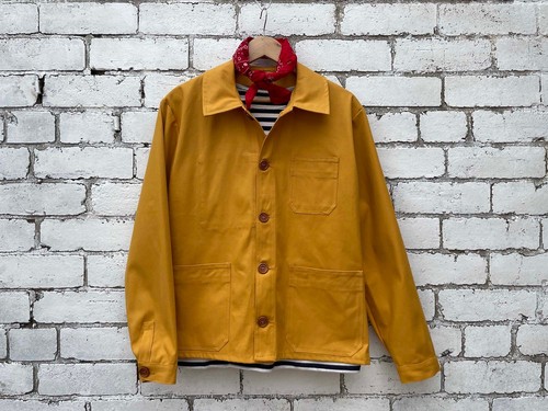 French Workwear Jacket Canvas Cumin Yellow - Chore Jacket - Made In England - Picture 2 of 15