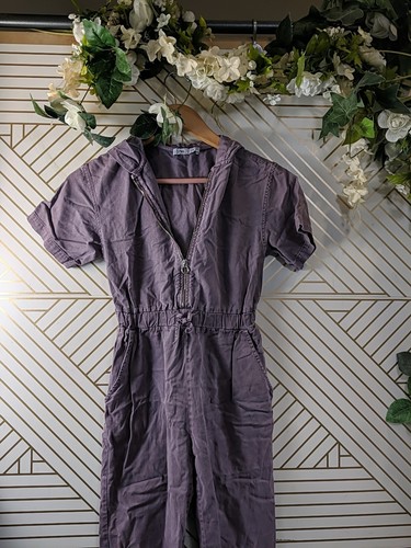 ZARA GIRLS Purple Jumpsuit Short Sleeve Hooded Zip Up Cinch Ankle Size 9 FLAW - Picture 2 of 8