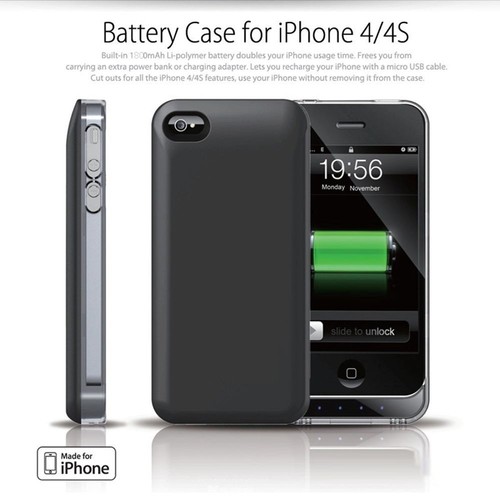 iFans® 1800mAh Apple MFi Made for iPhone 4 4s SlimFit Battery Charger Case iOS7+