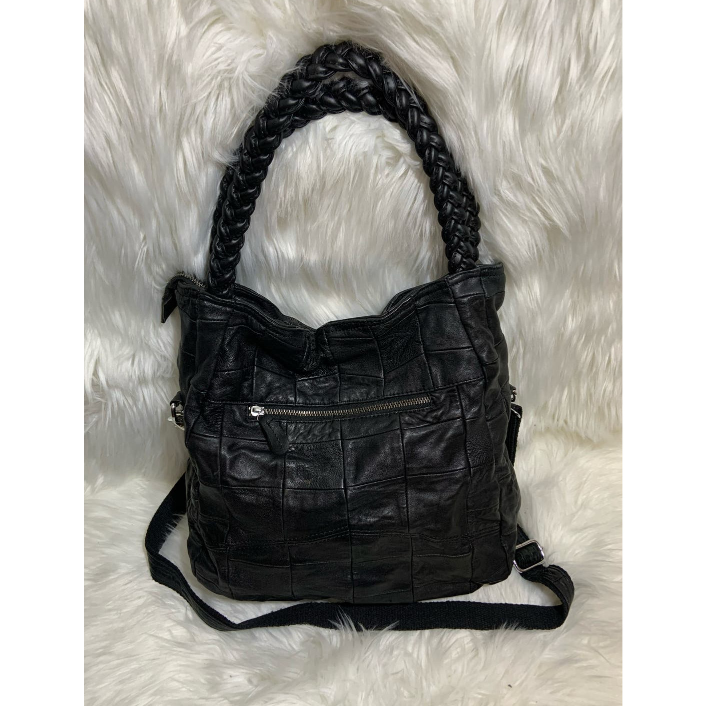 Women's Patchwork Design Double Handle Braided Le… - image 9