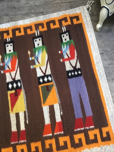 Alfombra vintage Navajo Yeibichai Kilim 54"" x 32"" nunca caminada tejida a mano - Imagen 4 de 9