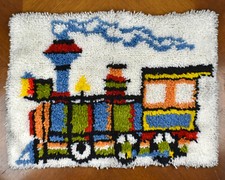 Vintage Hook-It Latch Hook Rug 4314 Train Locomotive 19x26 COMPLETED FINISHED