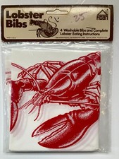 lobster bibs NIP NEW USA 4 washable bibs 1984 HOAN complete eating instructions