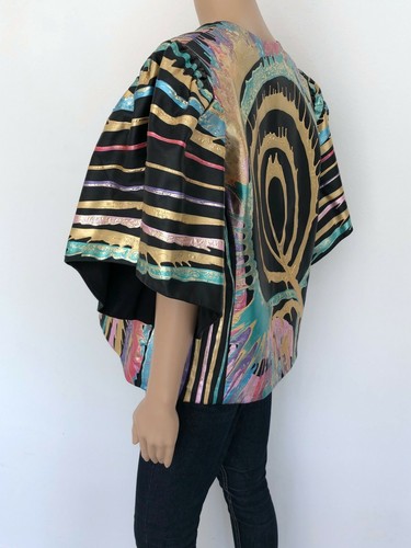 RARE VINTAGE! Terry + Toni Sz S M L Bolero Coat Leather Jacket Blazer Black Gold - Picture 2 of 12