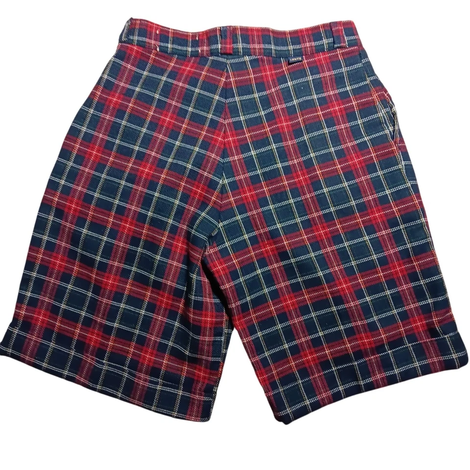 Pantalones Cortos De Colección Años 70 Levis Boys 10 23W Rojo y Azul Tartán Plateado Sarga EE. UU. Foto 2 de 4