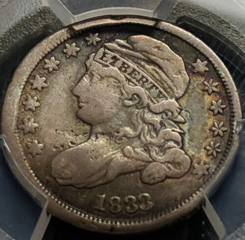 1833 Capped Bust Dime PCGS VF Details JR-8 Rare Variety - Picture 3 of 8