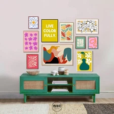 Vibrant wall art, Set of 10 colorful digital download, maximalist botanical art